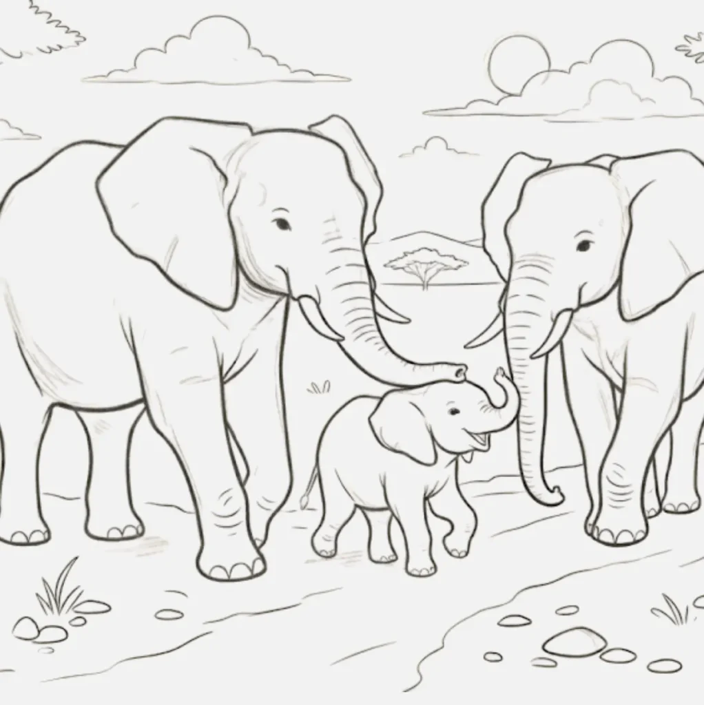 Elephant Family Drawing