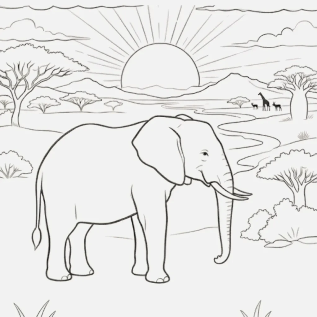 Elephant Watching the Sunset Drawing