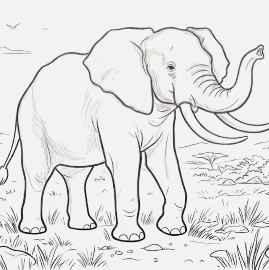 Elephant with Big Tusks Drawing