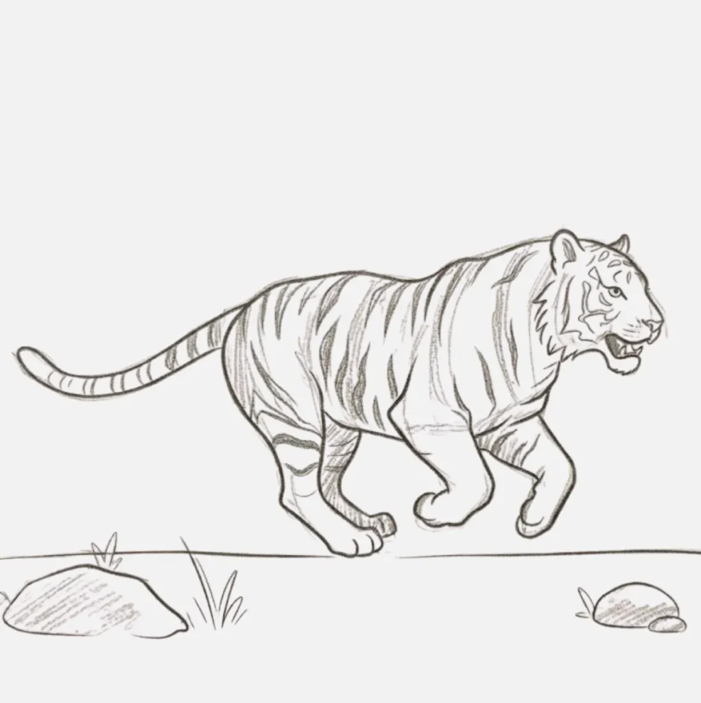 Running Tiger Drawing
