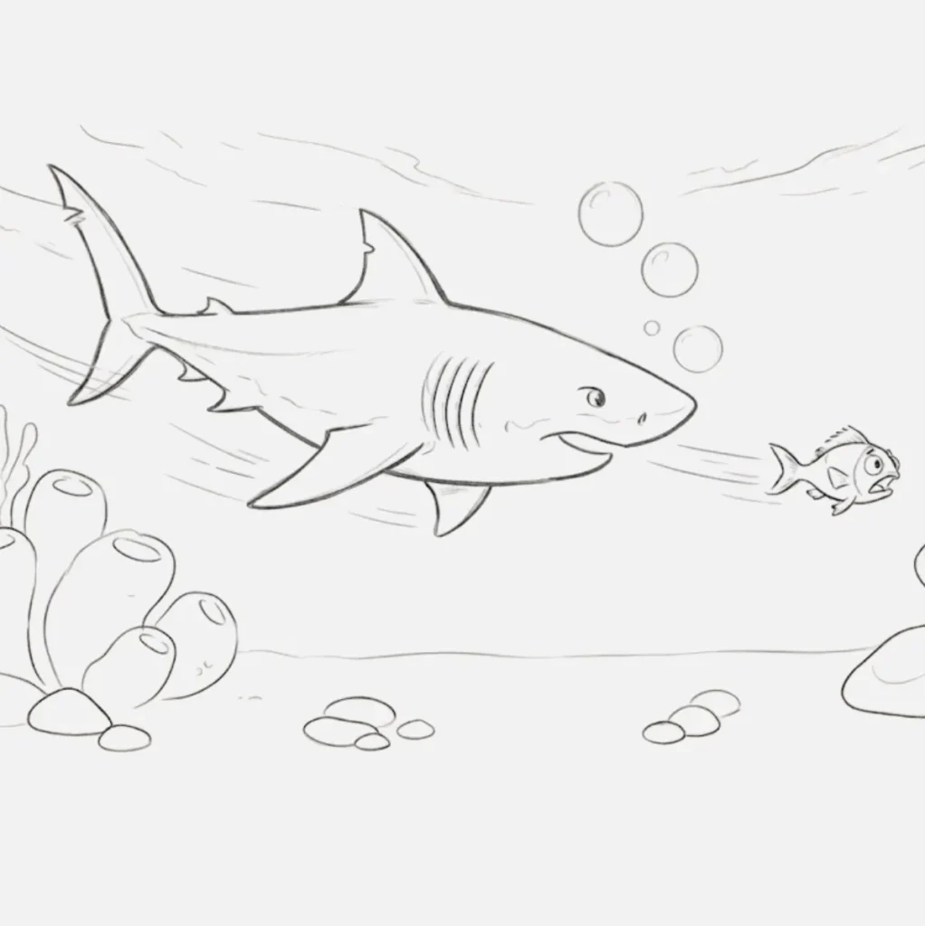 Shark Chasing a Fish Drawing