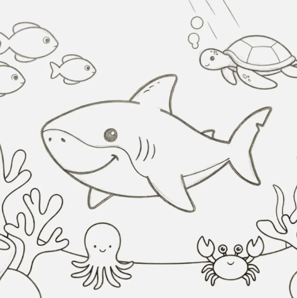 Shark Exploring the Ocean Drawing