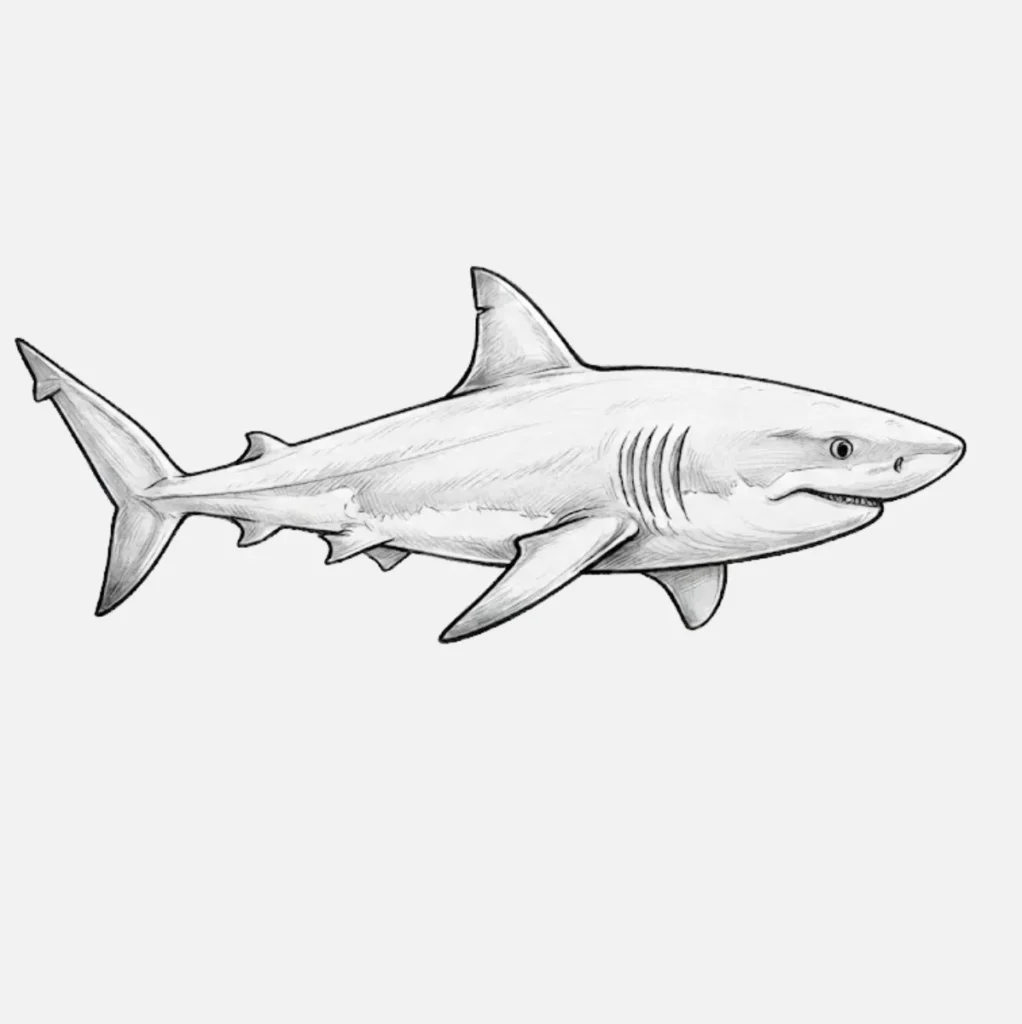 Shark with Coral Reef Drawing