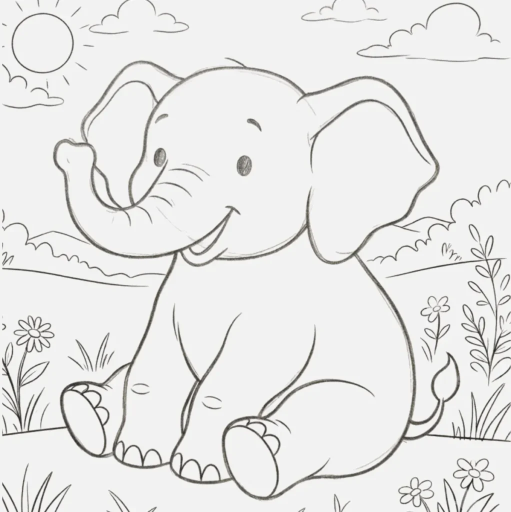 Sitting Elephant Drawing