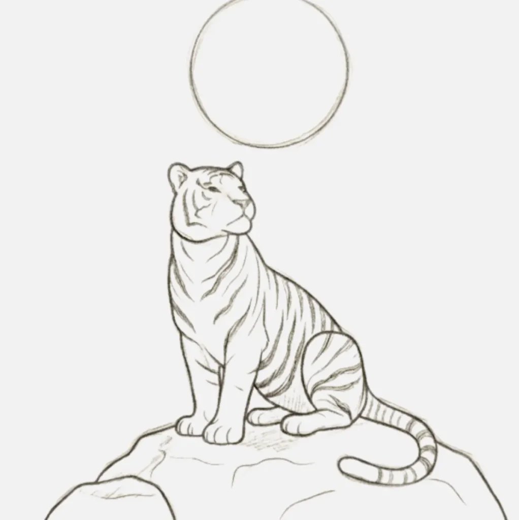 Tiger Looking at the Moon Drawing